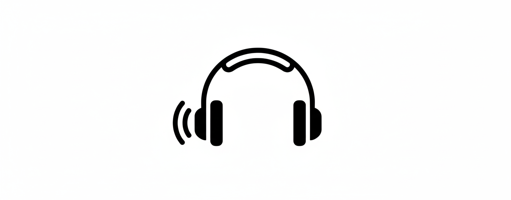 Black headphones icon with sound wave on a white background